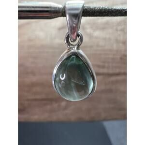 NEW vintage teal green tourmaline sterling silver teardrop pendant 1.90 grams
